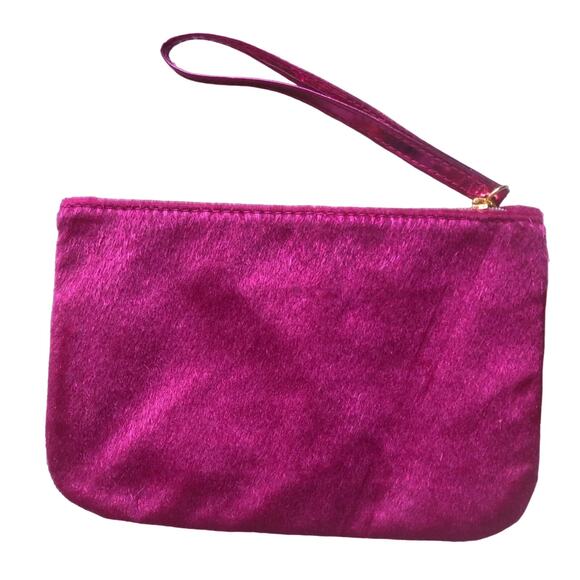 Ipsy December 2016 Red Faux Hair Zipper Make-Up Cosmetic Wristlet Travel Bag - Picture 3 of 5